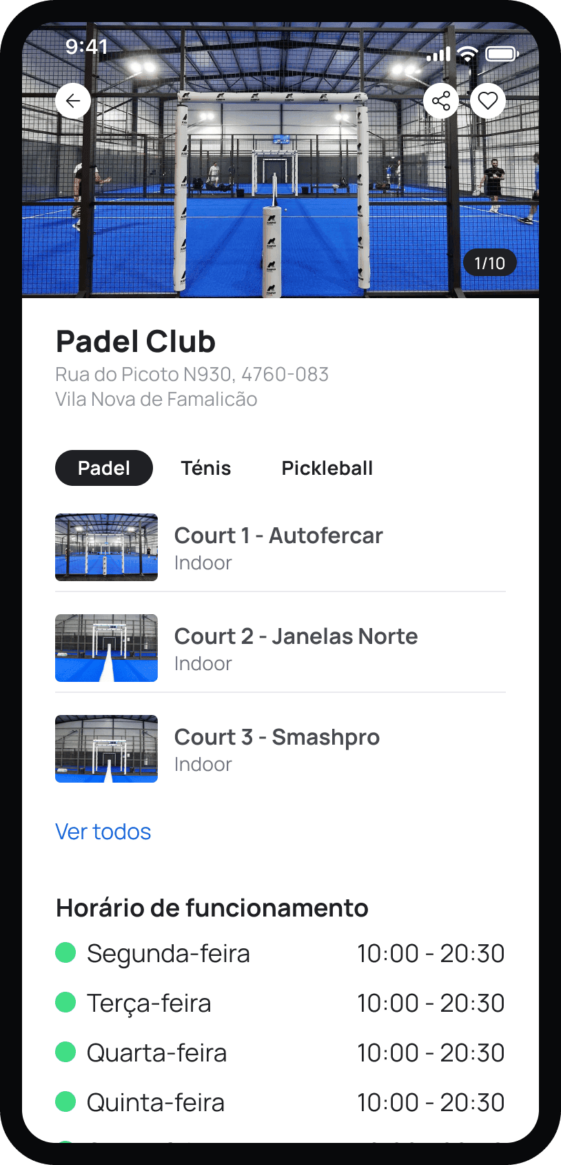 App Smashpro — ecrã de reservas