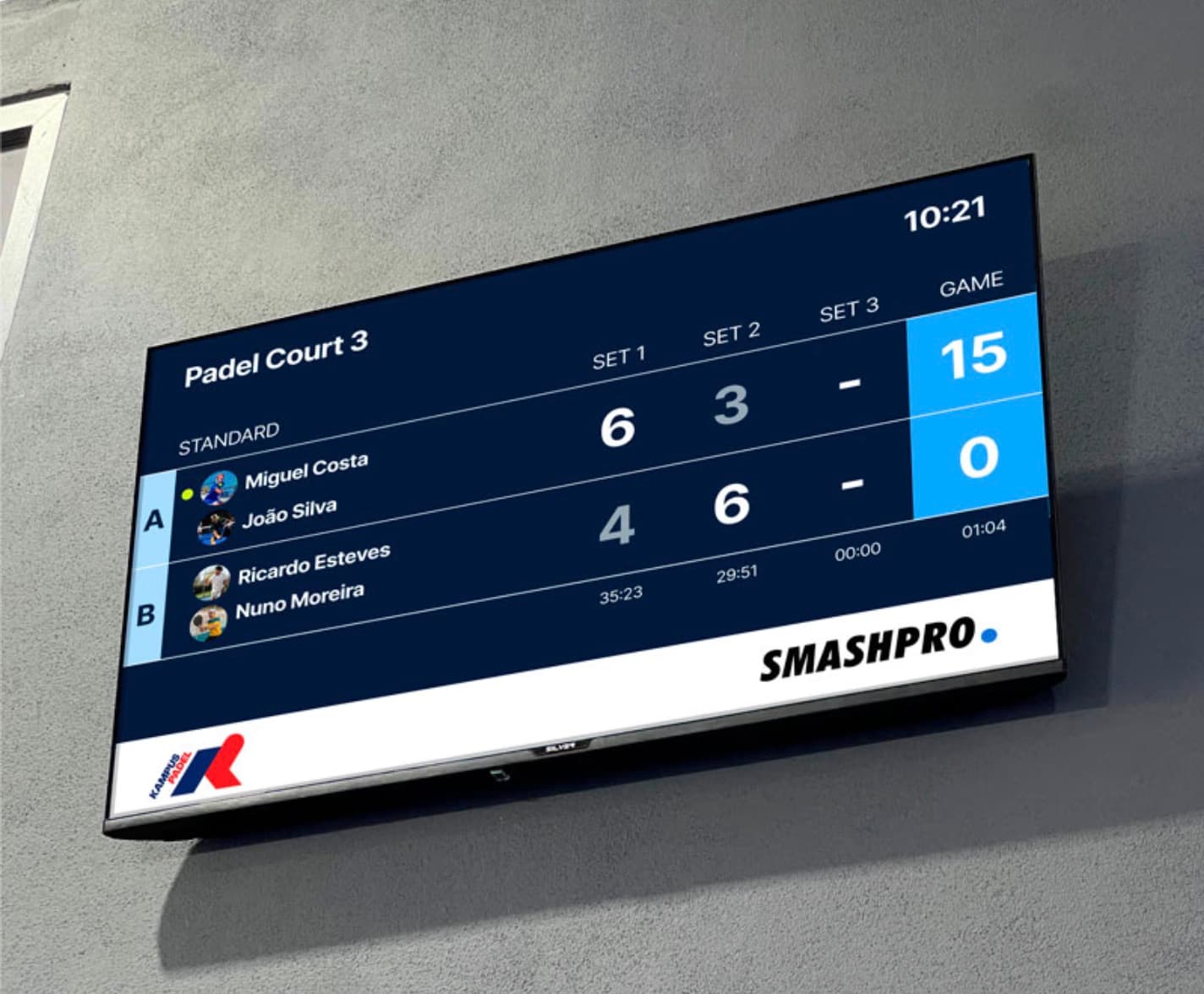 TV scoreboard showing score and sponsors